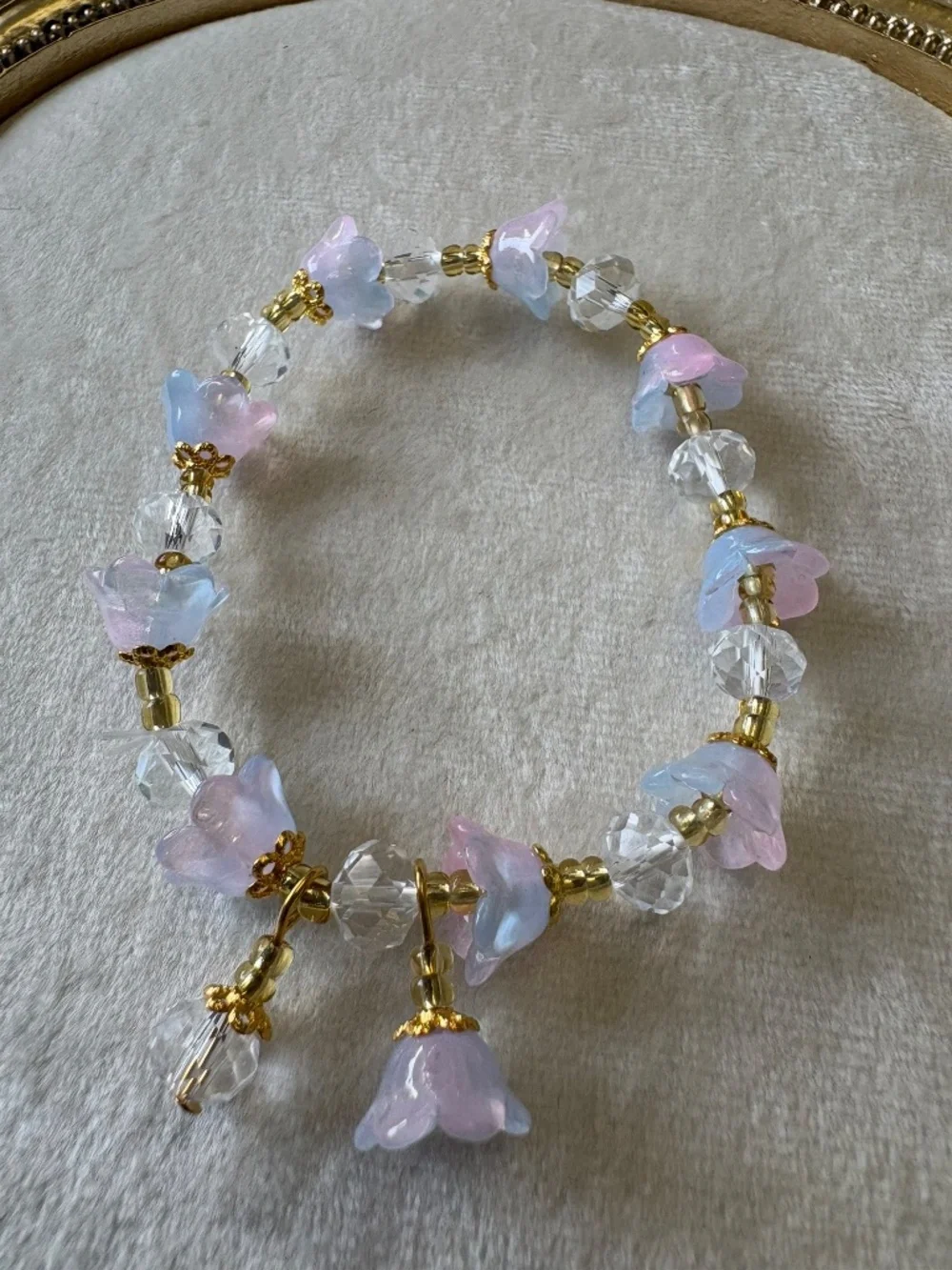 Pink and Blue Glass Flower Bracelets One Size Fits Most Set of Three